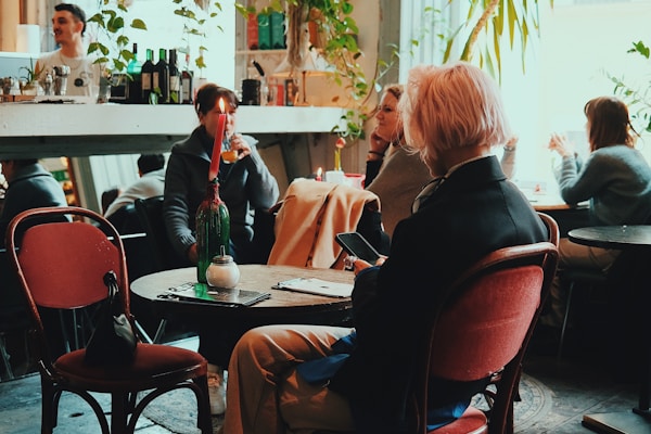 People meeting in a warm cafe