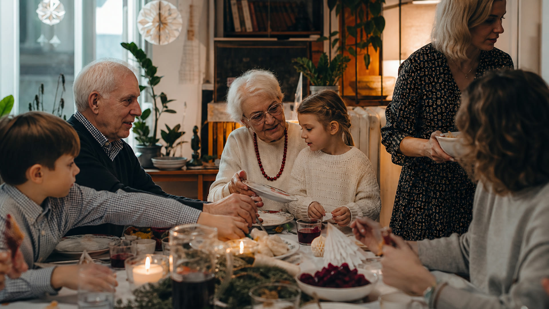 A Polish family sharing a seasonal tradition at home