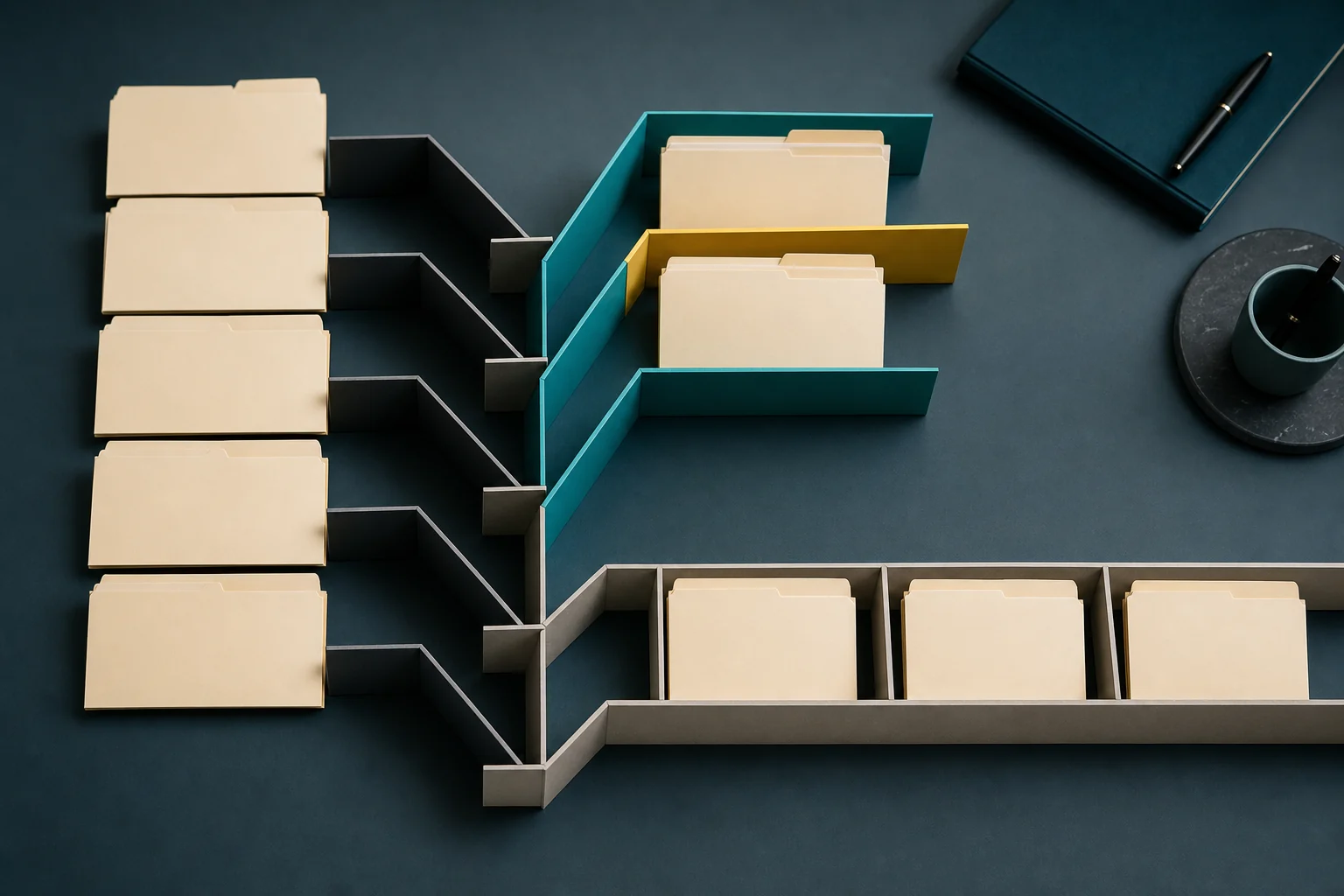 Blank residence case folders divided between a selective UD408 route and standard review